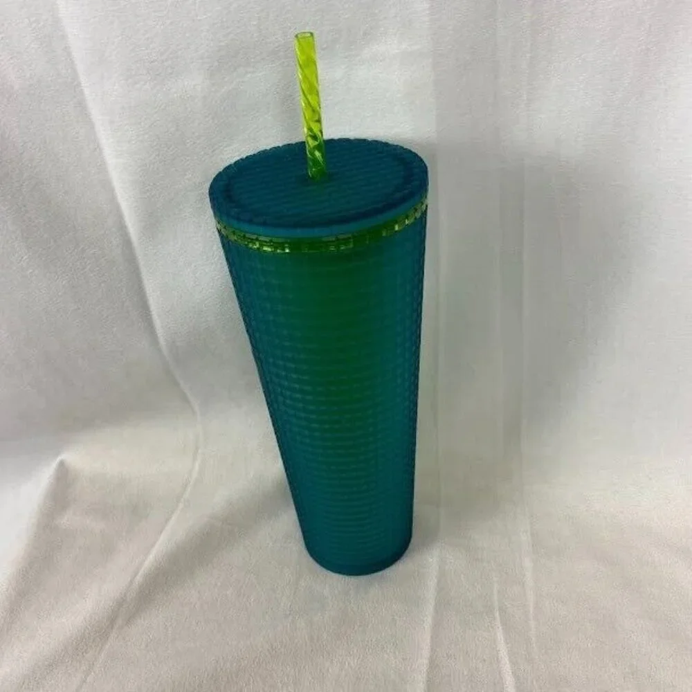 Starbucks Winter 2022 Green / Yellow / Blue Studded Grid 24oz Venti Tumbler Cup